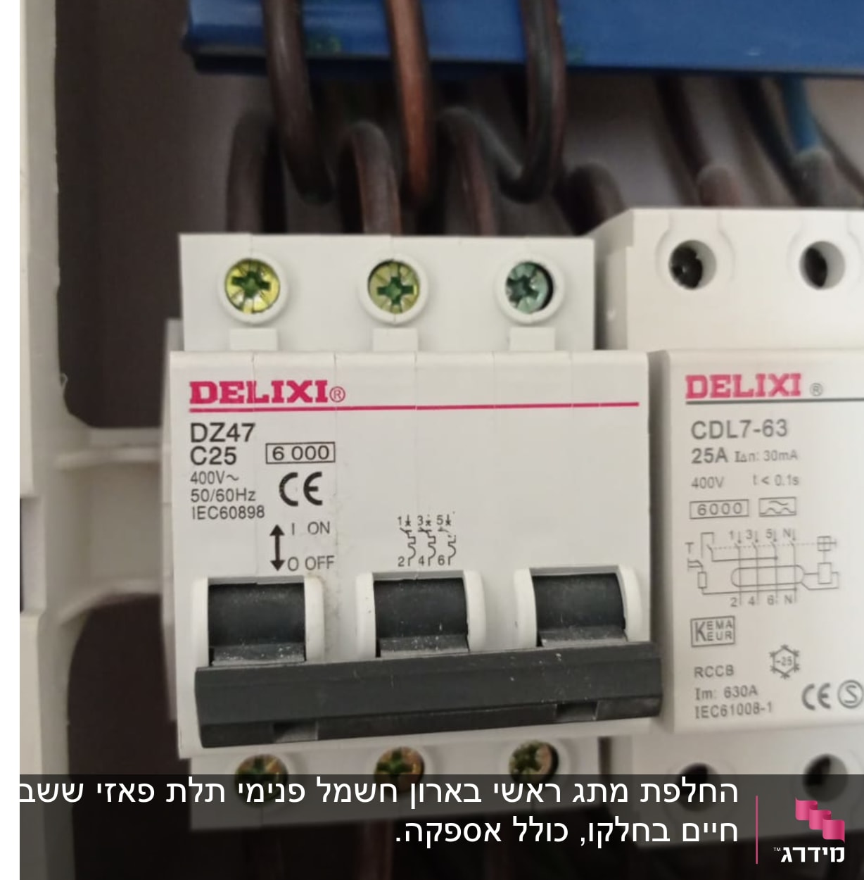 מפסק חשמלי עם חוטים מחוברים ולוח בקרה